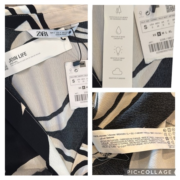 Zara Black & Ecru Floral Midi Shirtdress Size Small NWT - Picture 12 of 15